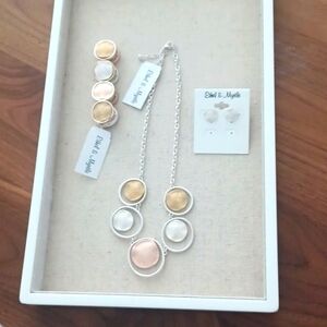 Necklace, bracelet, earring set, mixed metals.  New with tags.